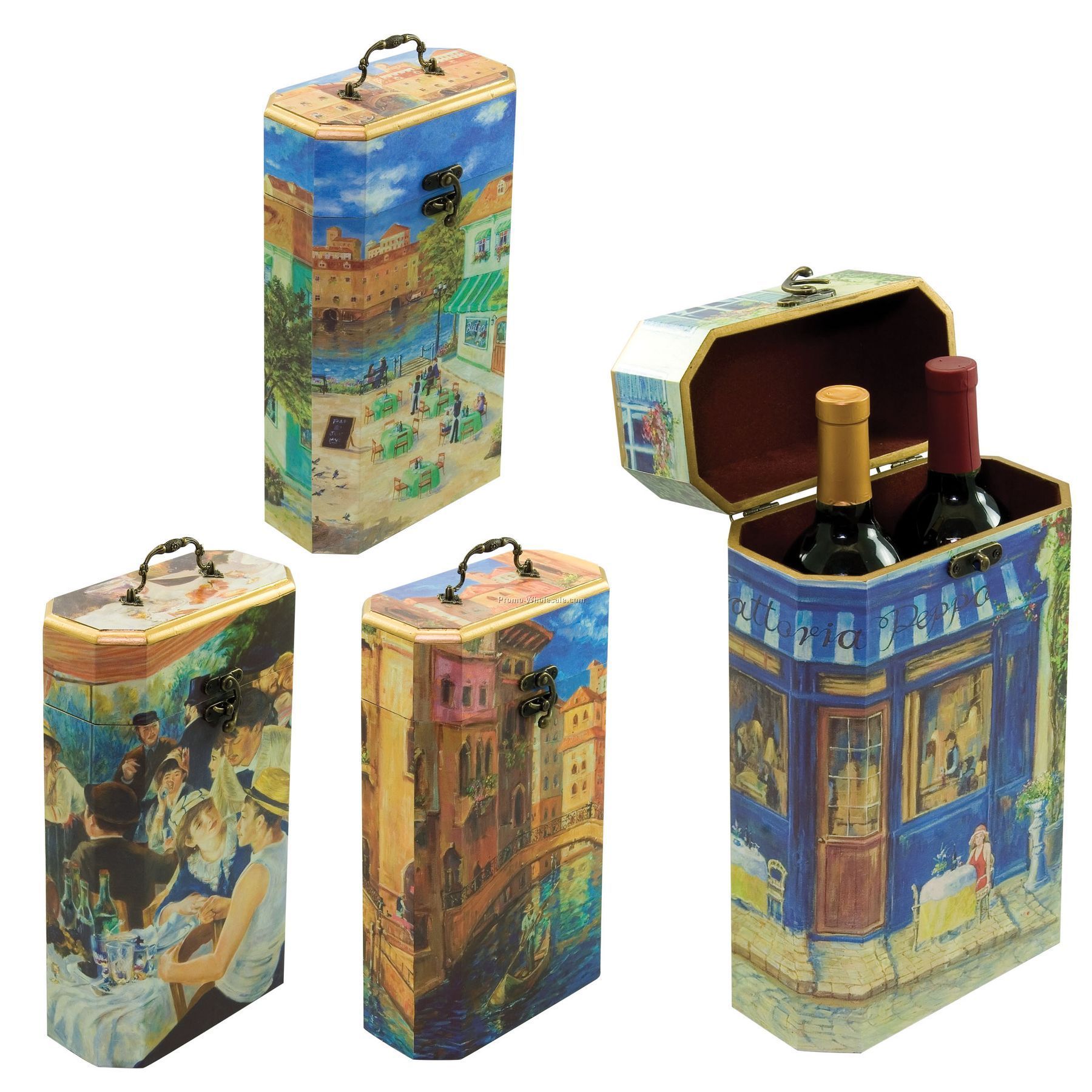 Artist 2 Bottle Wine Box With Ornate Handle & Fastening Clasp