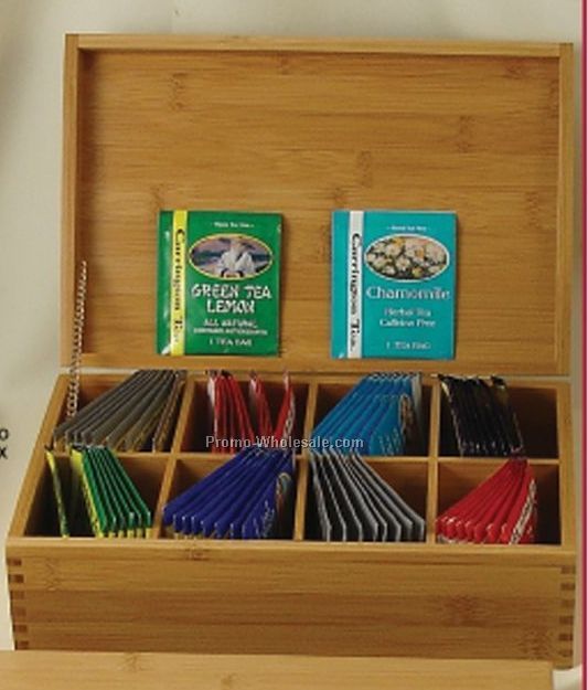 Bamboo Tea Box Filled W/ 64 Assorted Natural Teas