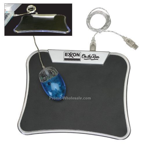 Blue LED Lit USB Mouse Pad With 4-port USB Hub