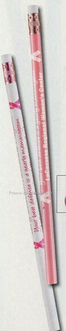 Breast Cancer Awareness #2 White Pencil W/ White Eraser (2 Color)