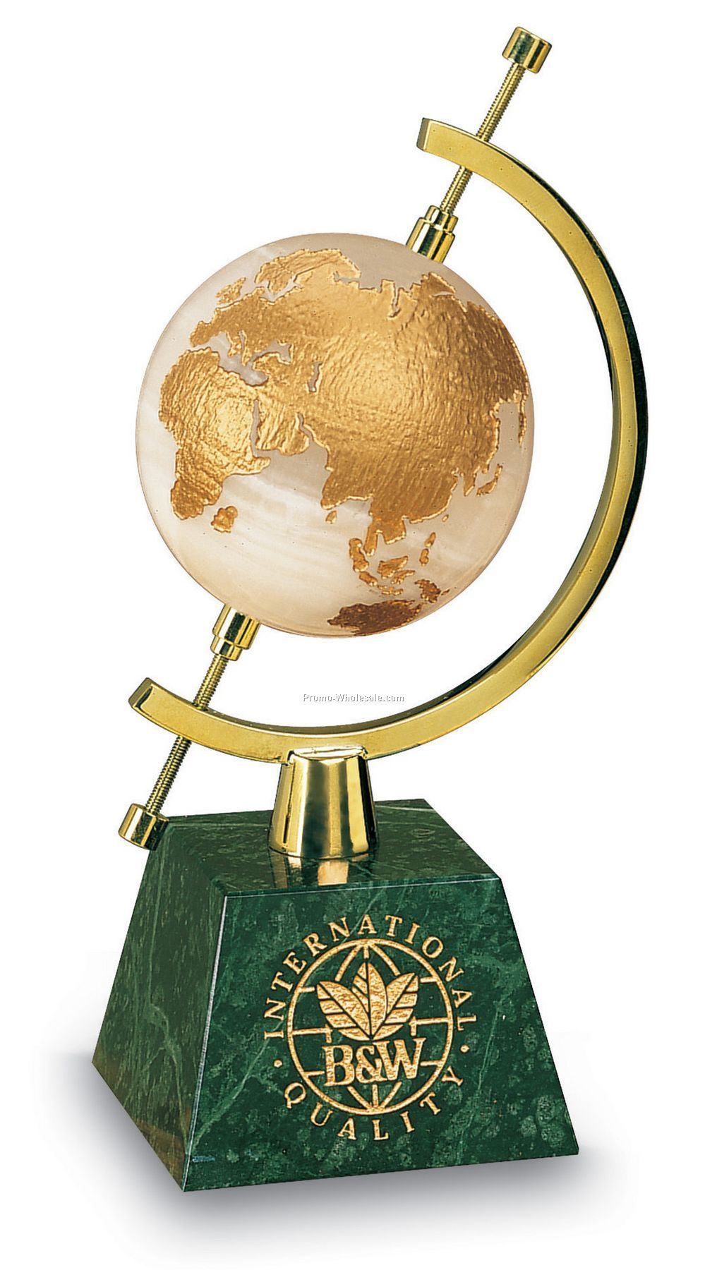 Celestial White Onyx Globe W/ Green Marble Base Award