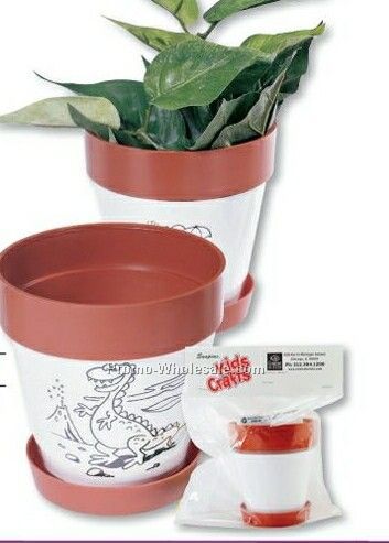 Clay Color Plastic Planter W/ 4 Pack Crayons