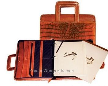 Cognac Italian Leather Zip Planner Binder W/ Drop Handles