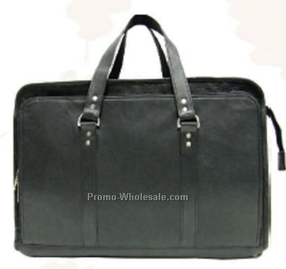 Dark Brown Stone Wash Cowhide Briefcase Portfolio W/2 Handles & Strap