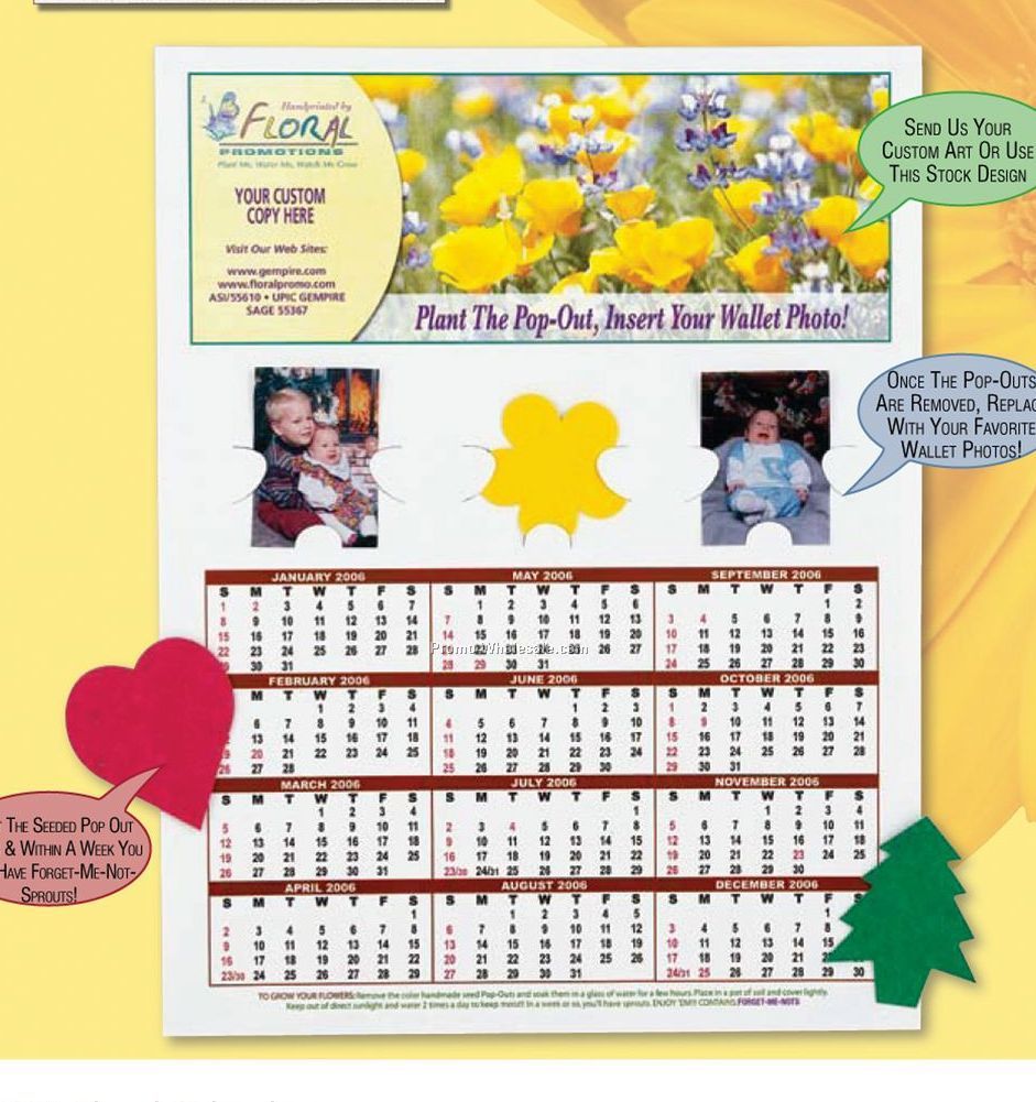 Floral Calendar With Three Seed Paper Pop-out Shapes