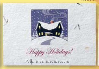 Floral Seed Paper Holiday Card / Blank Inside - House In Snow