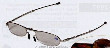 Foldable Reading Glasses W/ Silver Frames & Temples (Glossy Hard Mini-case)