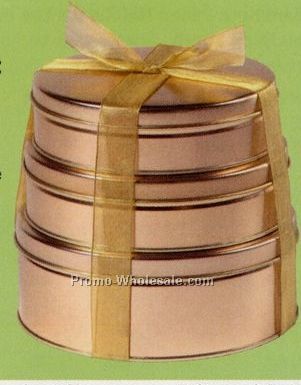 Gold Tin Tower Treasure Stack W/ Gold Ribbon