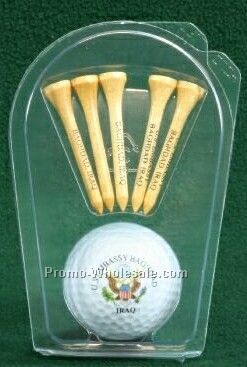 Golf Tee Pack With Five 2-1/8" Golf Tees & 1 Ultra Or Top-flite Golf Ball