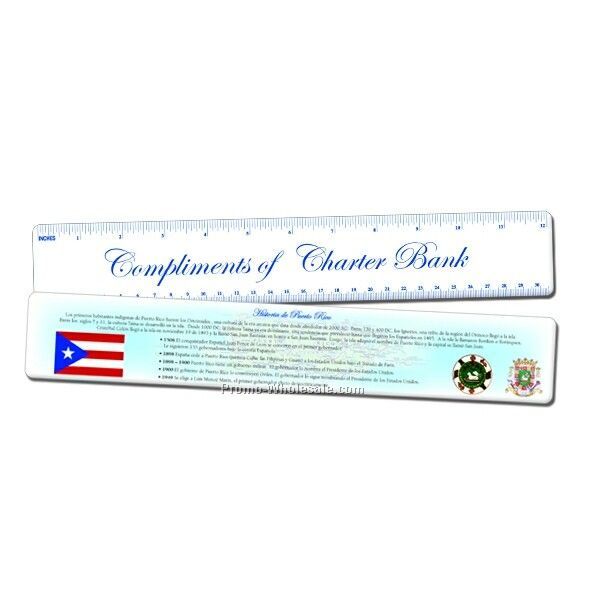 History Of Puerto Rico Ruler; 4 Color Process Imprint