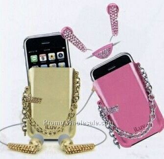 Iluv Pink Crystal In-ear Earphones/ Holster Case For Iphone