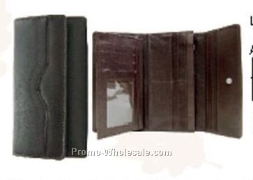 Ladies' Black 7" Stone Wash Cowhide Wallet W/Removable Checkmate
