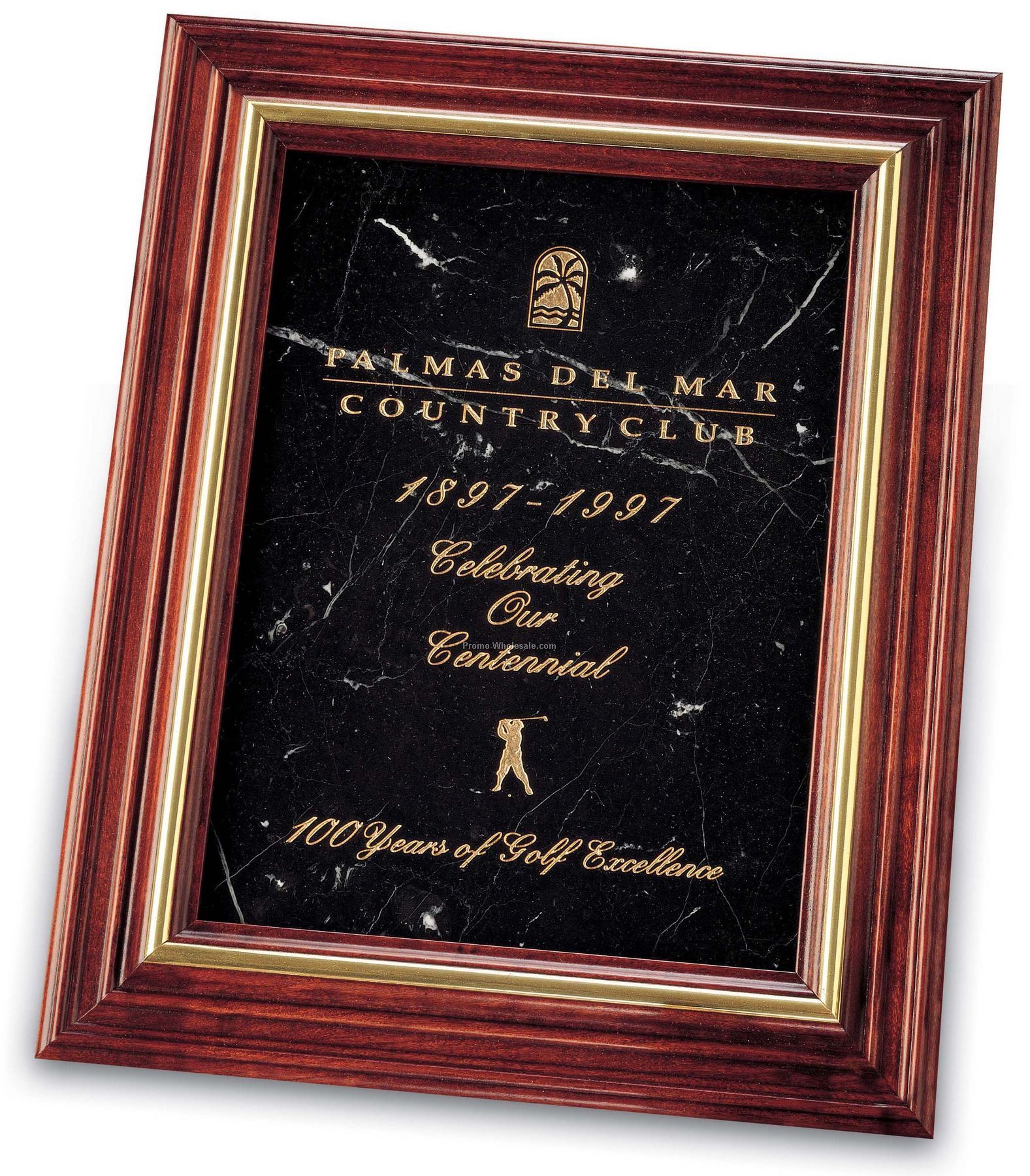 Large Black Marble Plaque With Cherry Wood Frame
