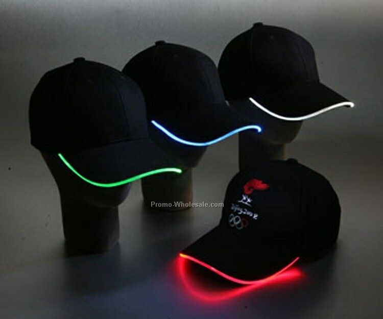 Light Up Baseball Hat - Khaki Beige/ Red Trim