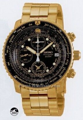 Men's Seiko Alarm Chronograph Watch (Gold/ Black Face)