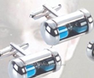 Metal (Chrome Plated) Hourglass Cufflinks With Blue Sand