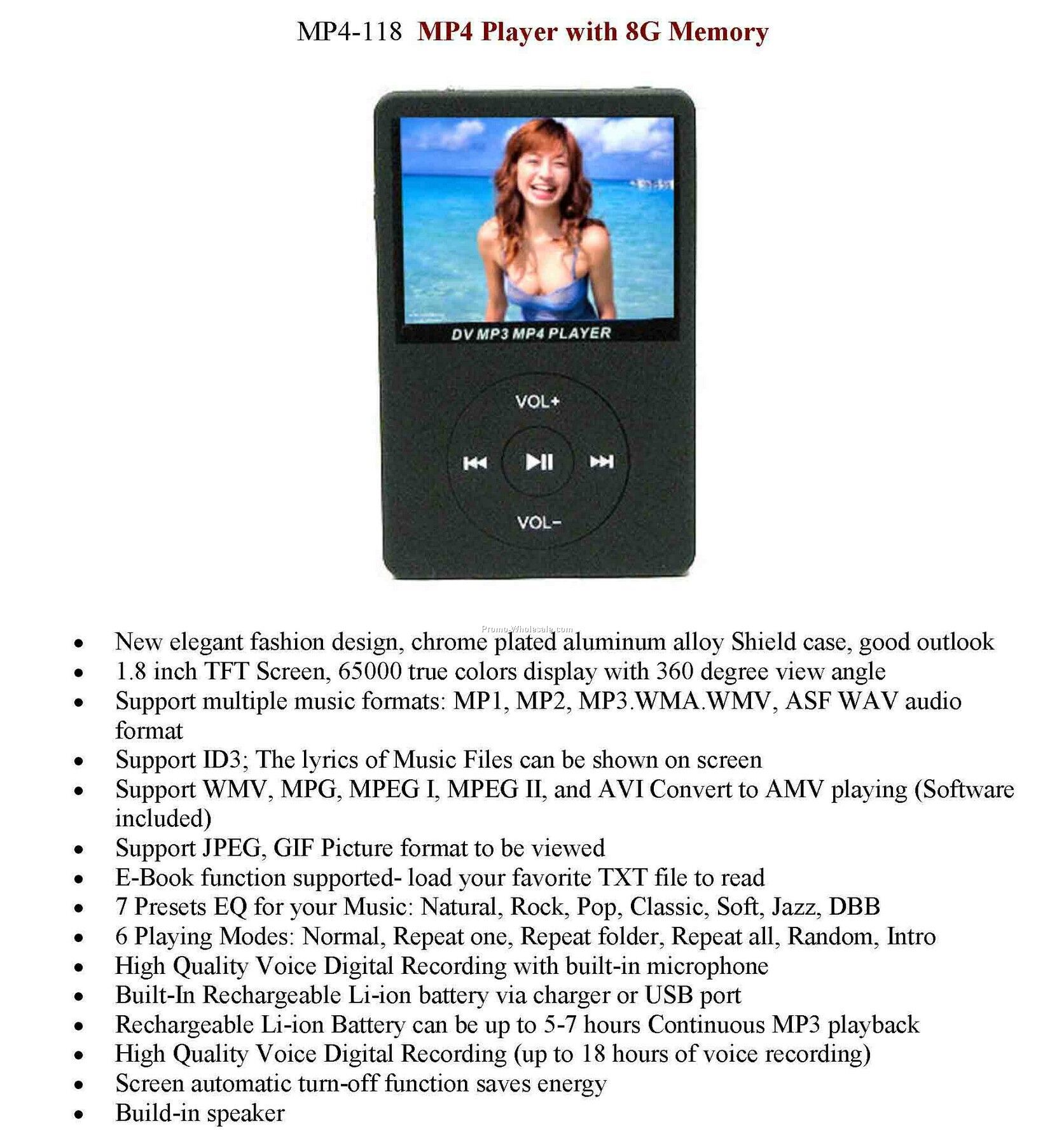 Mp4, Mp3, Video Music Player, With 8g Memory, Voice Recorder