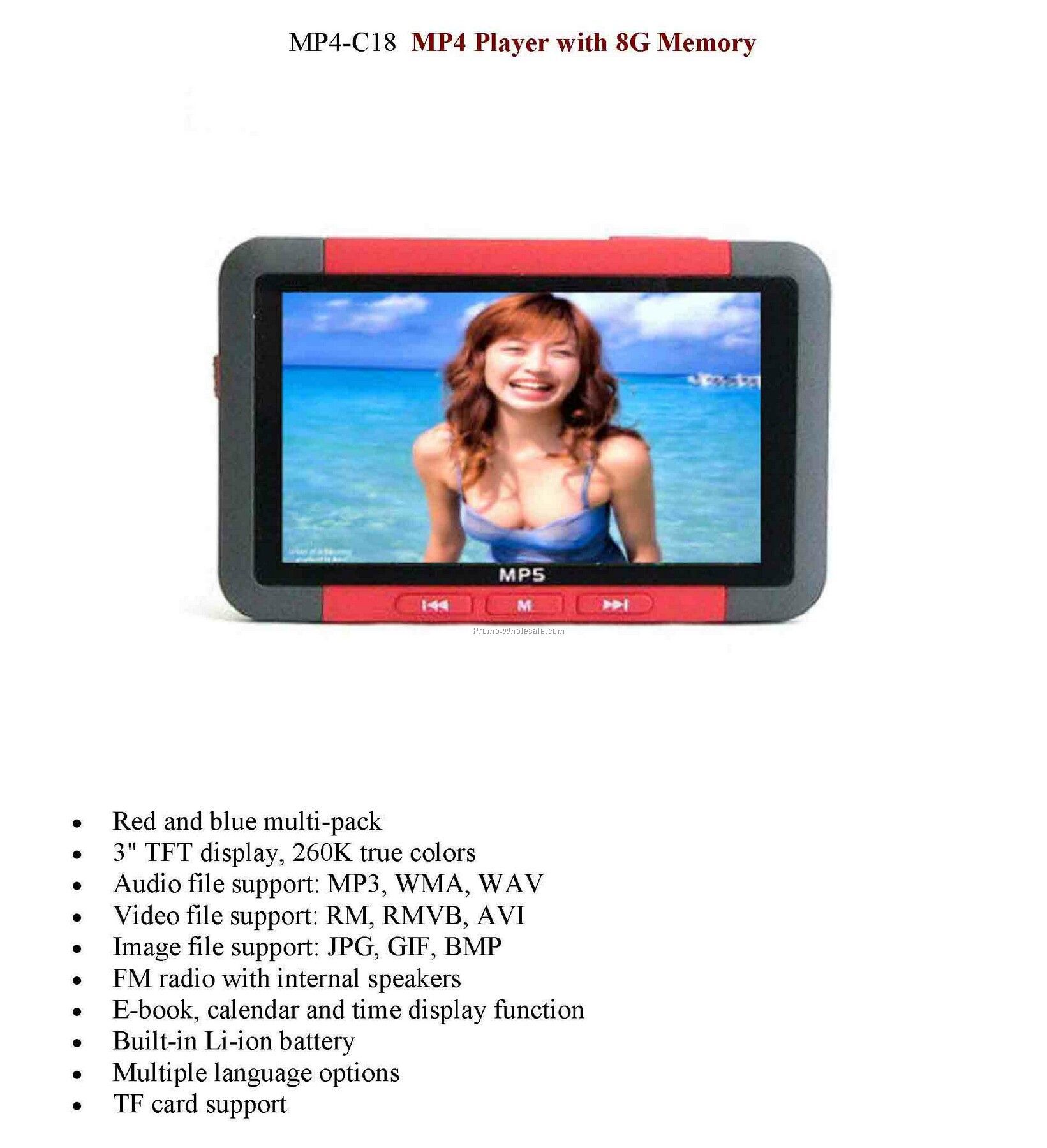 Mp4, Mp3, Video Music Player, With 8g Memory, Voice Recorder