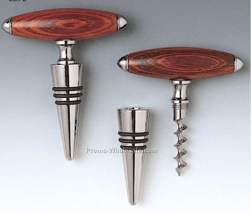 Rosewood Handle Corkscrew Cone/ Stopper Combo