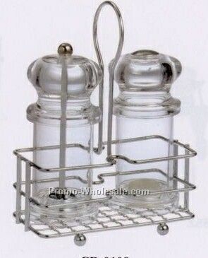 Salt Shaker & Pepper Mill Set With Chrome Plated Holder