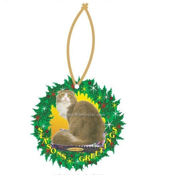Scottish Fold Cat Executive Wreath Ornament W/ Mirrored Back (8 Sq. Inch)
