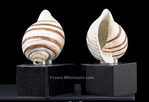 Sea Shell Finished Metal On Marble Bookends