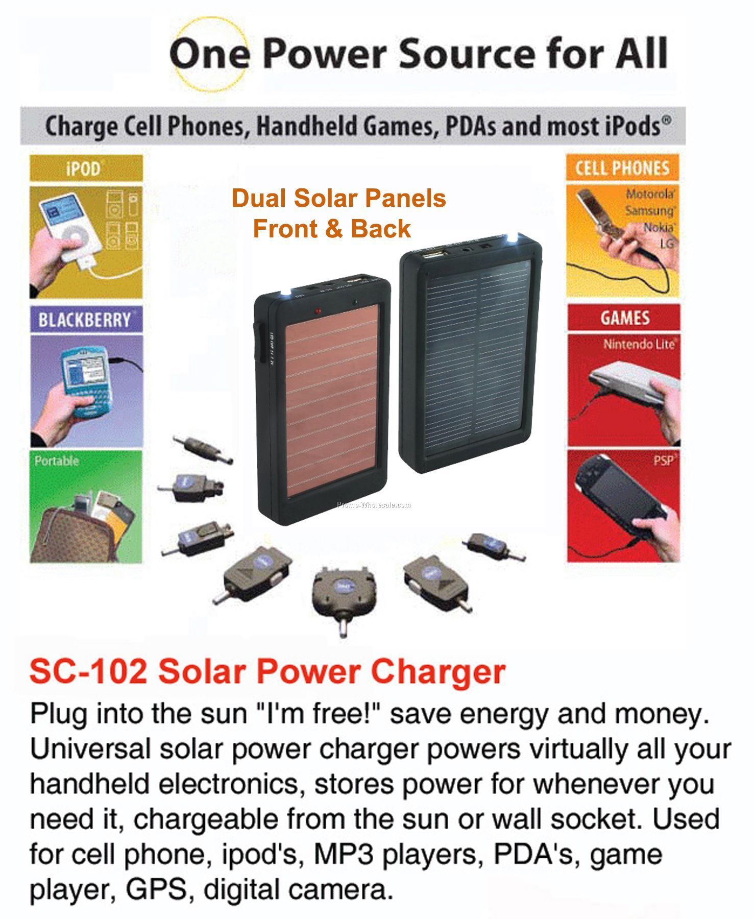 Solar Charger Flashlight (Dual Solar Panels)