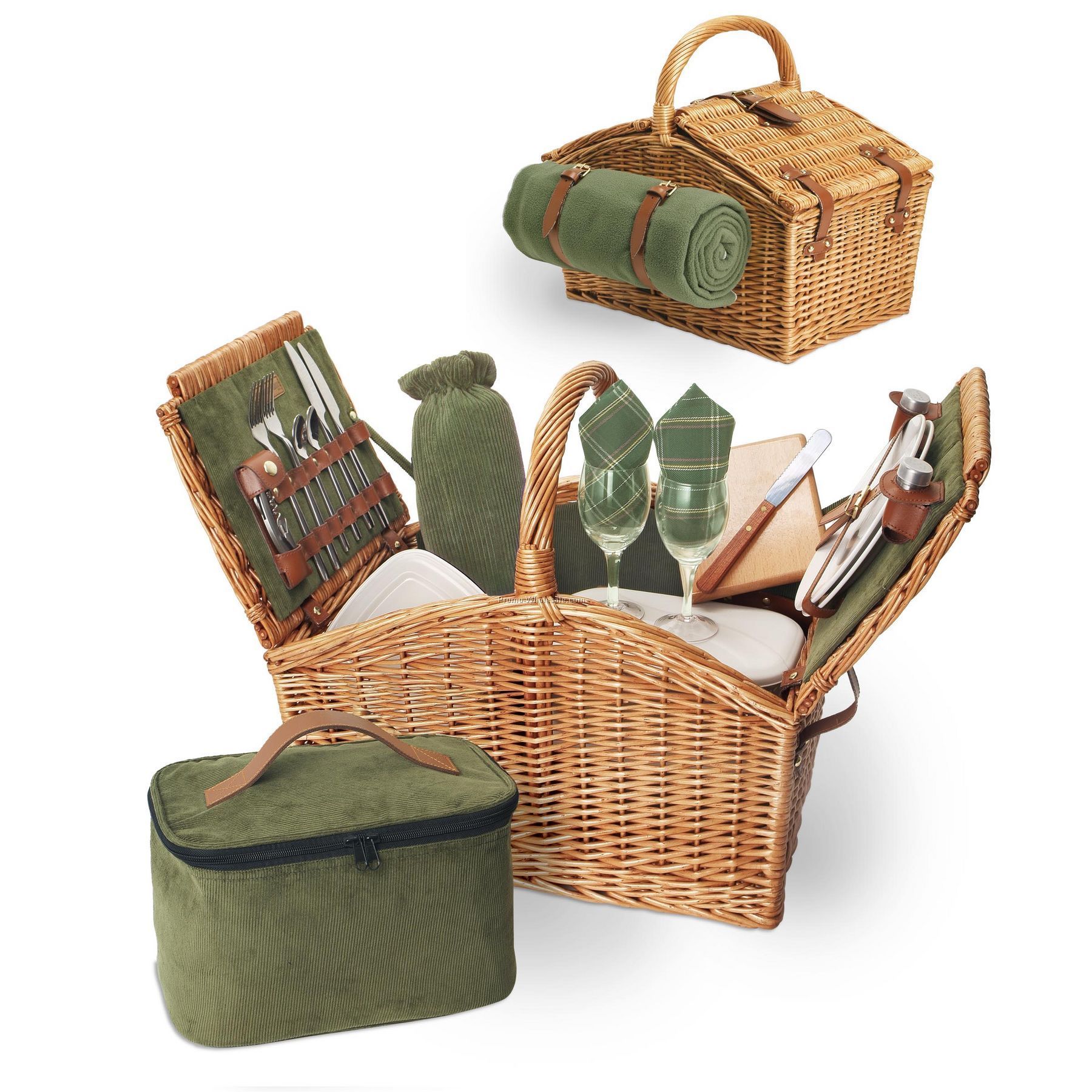 Somerset English Style Willow Picnic Basket With Service For 2