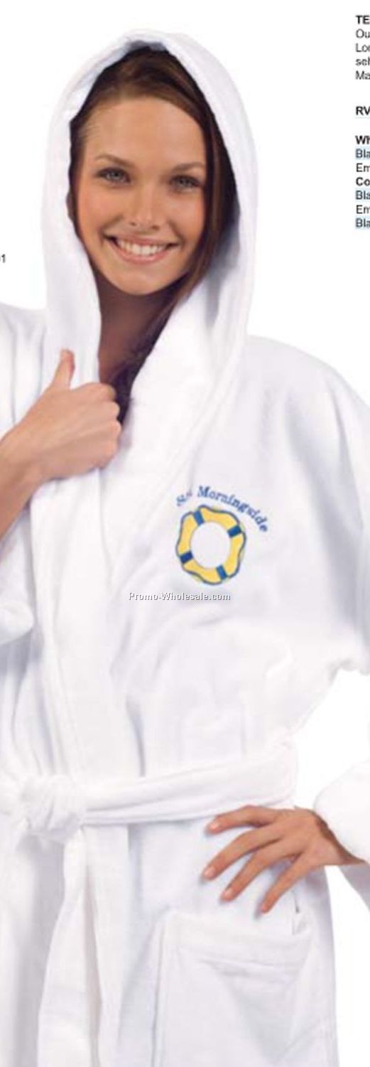Terry Velour Hooded Robe - 1 Size (Embroidered) White