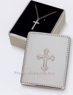 The Abby Collection Silverplate Cross Box W/ Cross Necklace