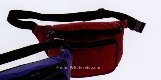 Three Zipper Compartment Fanny Pack W/ Adjustable Belt (Blank)