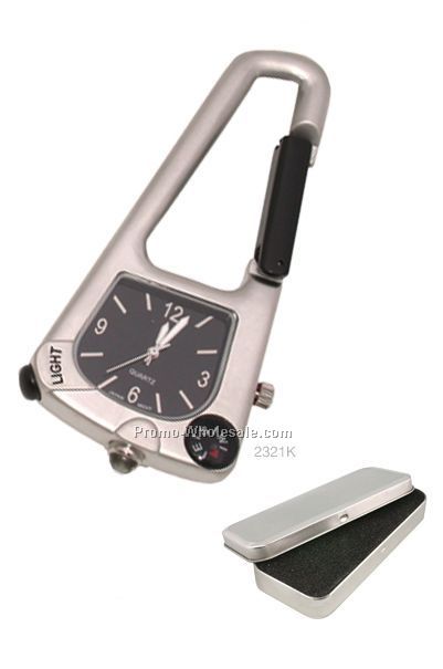 Triangular Metal Clip-watch With Compass & Flashlight