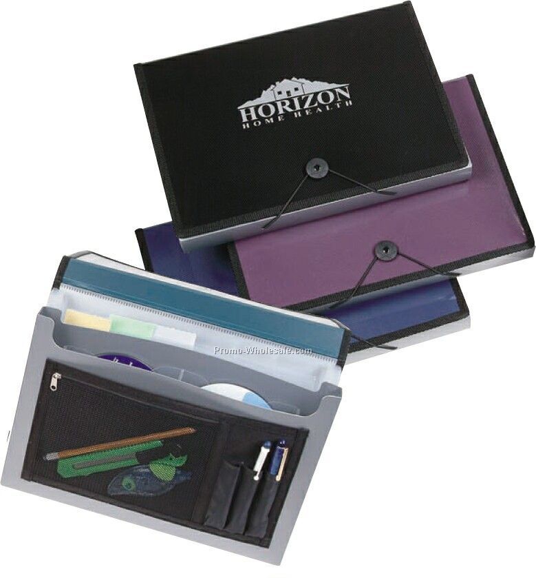 Two-tone Expanding File Portfolio With Zipper Pocket & Pen Holders