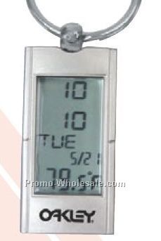 1"x2-1/4"x1/2" Die Cast Lcd Clock Keychain With Day/Date And Thermometer