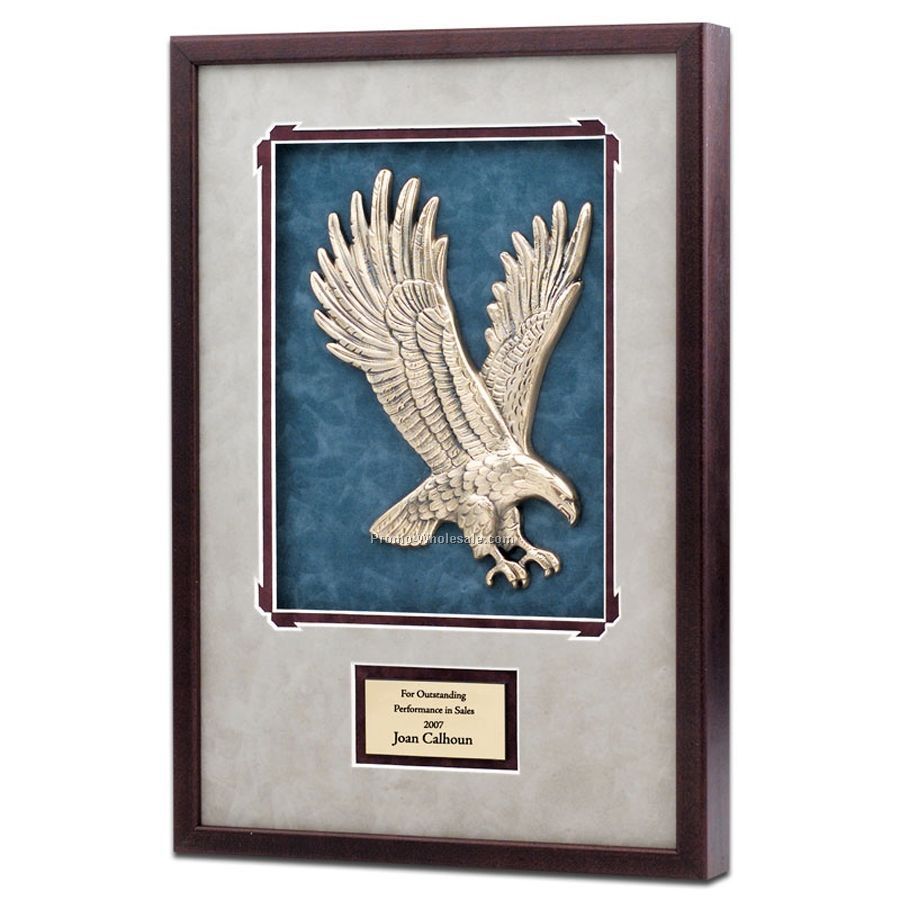 11-1/4"x16-1/4" Eagle Metal Casting Award In Wood Frame