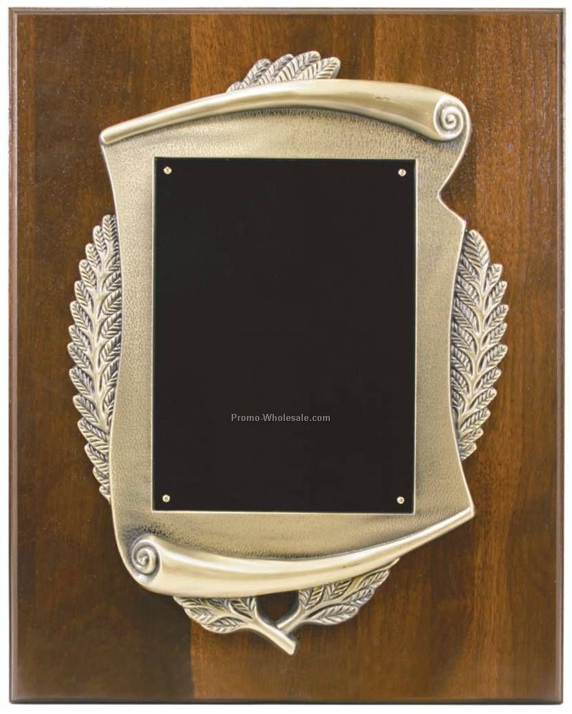 12" X 15" Walnut Plaque With 9" X 12-1/2" Metal Scroll