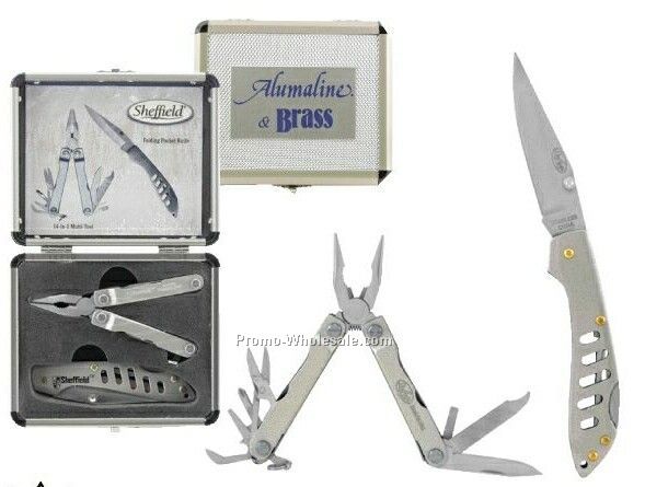 12-in-1 Multi Tool And One Hand Opening Lock Back Knife (Pewter)