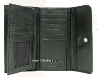 18cmx9-1/2cmx2cm Ladies' Black Stone Wash Fixed Flap Wallet