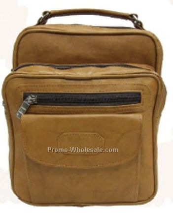 19cmx24cmx9-1/2cm Medium Brown Cowhide 3 Zipper Purse With Top Handle