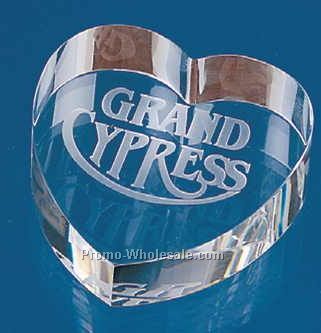 2-1/2"x2-5/8"x7/8" Optical Crystal Heart Paperweight (Sandblast)