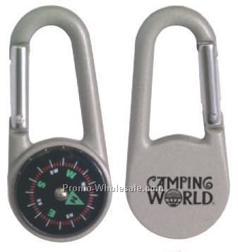 2-3/4"x1-1/4"x7/16" Die Cast Metal Carabiner Clip With Compass