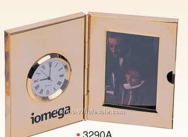 2 In 1 Gold Plated Picture Frame With Clock (Engraved)