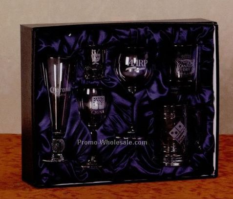 2 Piece Black Gift Box W/ Satin Lining - 6 Glass Showroom Display Sample