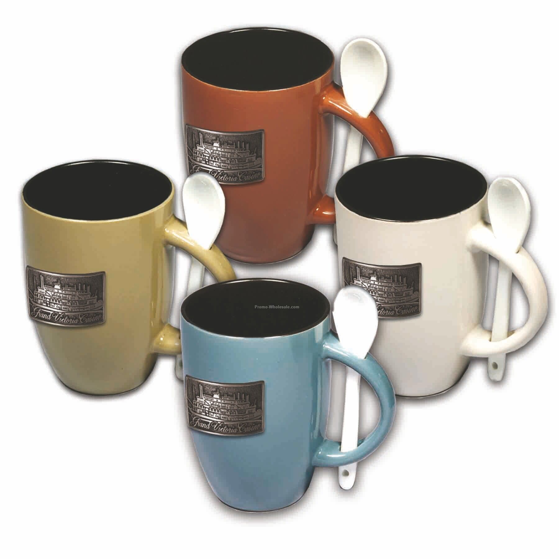 20 Oz. Ceramic Eastgate Mug W/ Spoon (Pewter Emblem)