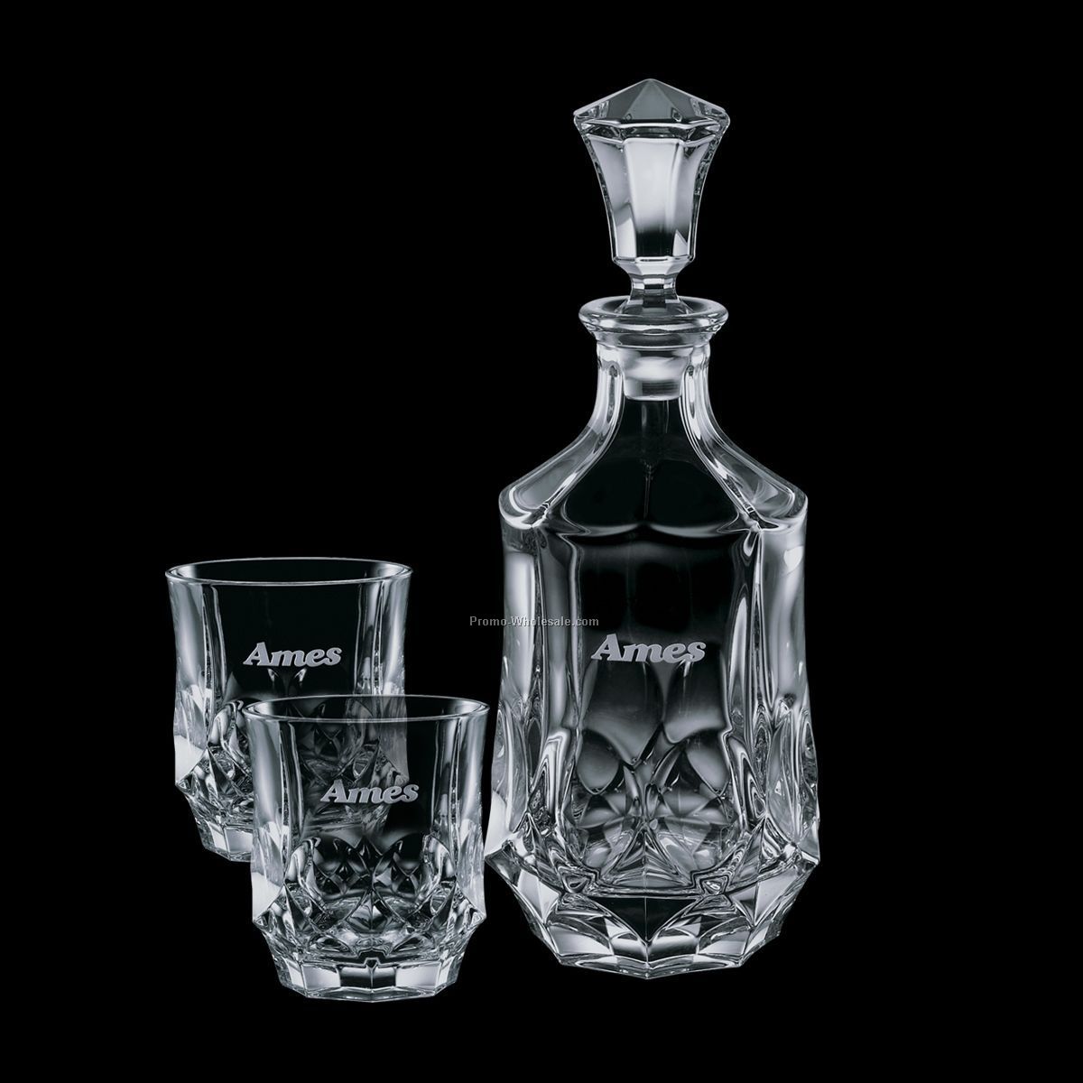 25 Oz. Foxborough Crystal Decanter And 2 On-the-rocks Glasses