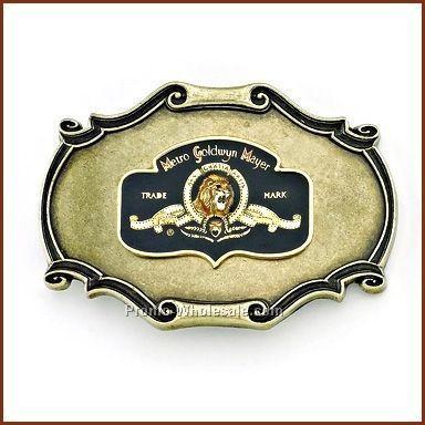 3-1/2x2" Scroll Buckle With 1-1/2" Plated Emblem