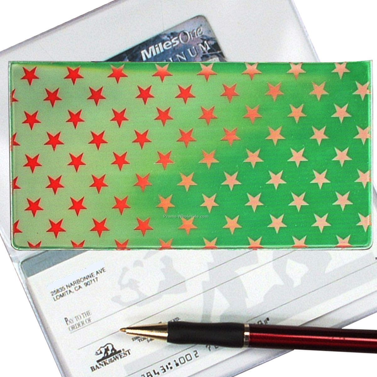 3-3/8"x6-3/8" 3d Lenticular Checkbook Cover - Stock / Stars - Green Red