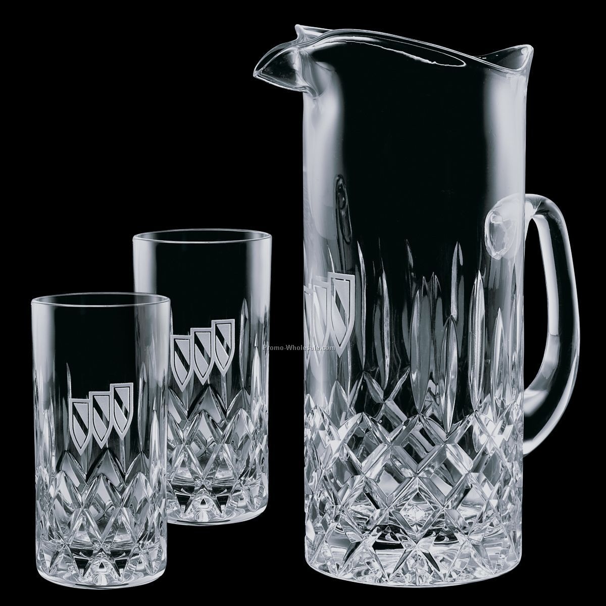 30 Oz. Crystal Denby Pitcher And 2 Hiball Glasses