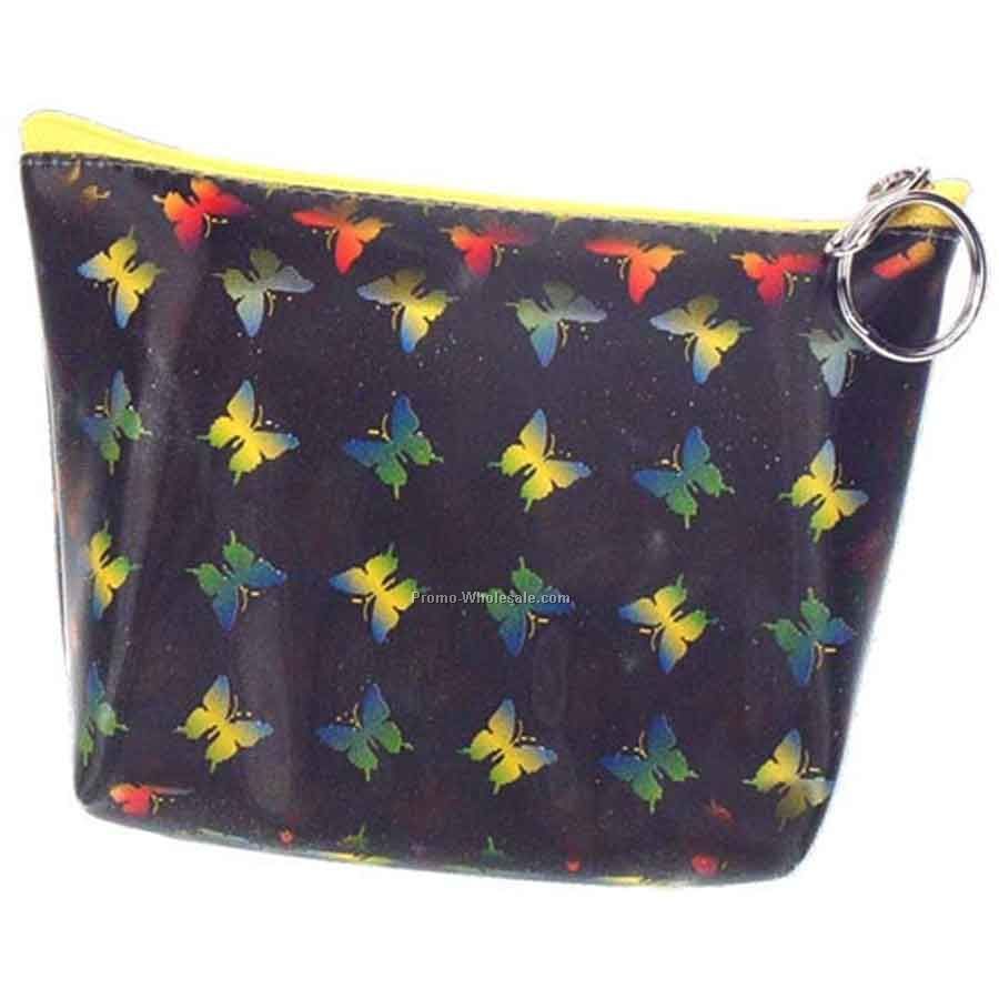 3d Lenticular Purse With Key Ring - Pavia - Stock / Black With Butterflies
