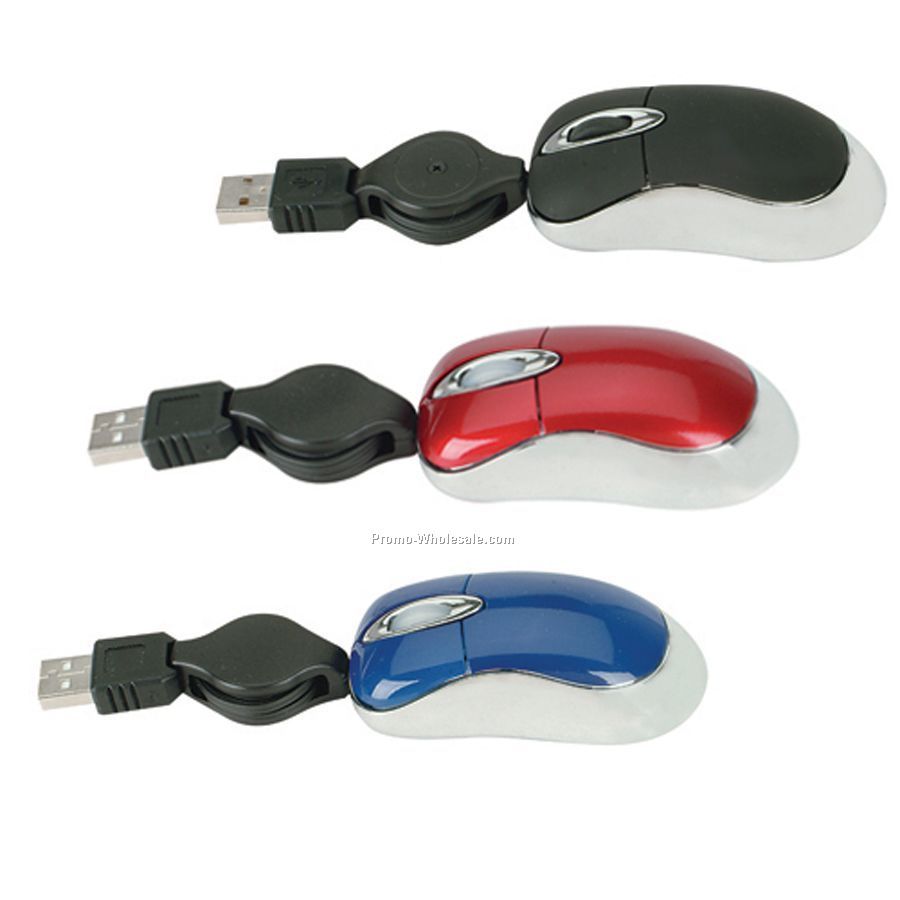 3d Super Mini Optical Mouse W/ Retractable Cord